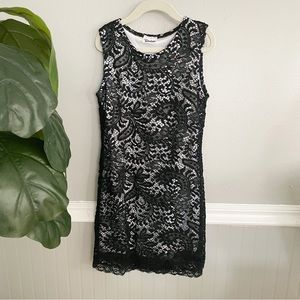 Random Hearts Girls Size 8 Black White Lace Shift Dress